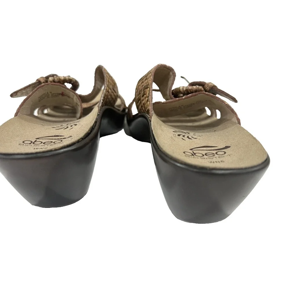 Abeo Biosystem Women's 6 N Dorin Textured Buckle Strap Wedge Sandals Shoes Brown